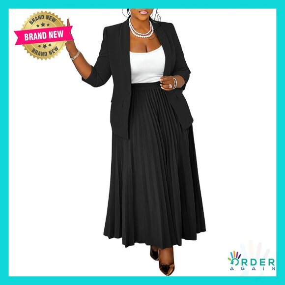 Plus Size Two Piece Blazer Skirt Set Elegant Business Casual Office Wear